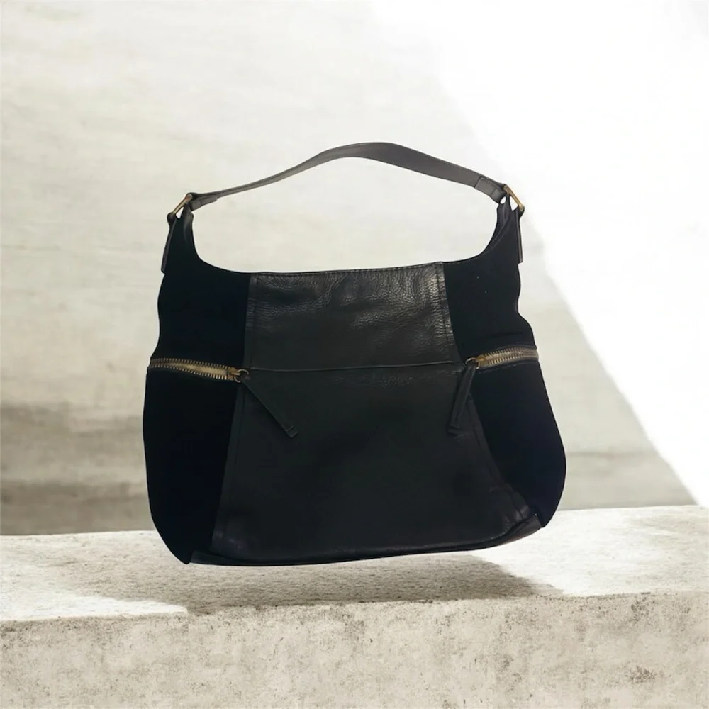 American‎ Company Elegant Black Large Leather Suede Hobo Bag